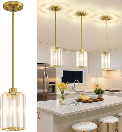 3 Pack Pendant Lights Kitchen Island, Modern Gold Pendant Light Fixtures, Mini Chandelier Crystal Kitchen Island Lighting, Hanging Pendant Lights Fixture for Kitchen Island Dining Room Hallway Foyer
