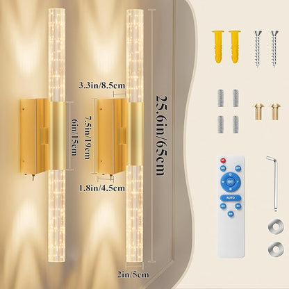 camuucci Battery Operated Wall Sconces Set of 2 Rechargeable Battery Powered Wall Light with 12000mAh Not Hardwired Dimmable Wall Lamp Fixtures for Bedroom Living Room Gold 25.6 Inches