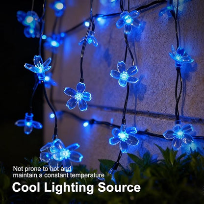 2 Pack Total 52FT 120 LED Solar String Lights Outdoor Waterproof Flower Fairy Lights for Garden Fence Patio Yard Christmas Tree Lawn Wedding Party Decor, Blue
