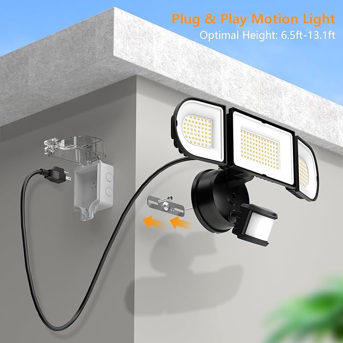 Onforu 130W LED Motion Sensor Outdoor Lights Plug in, Dusk to Dawn Outdoor Lighting, 13000LM Motion Detector Outside Flood Light with Remote, 6500K IP65 Waterproof Security Light(Black)