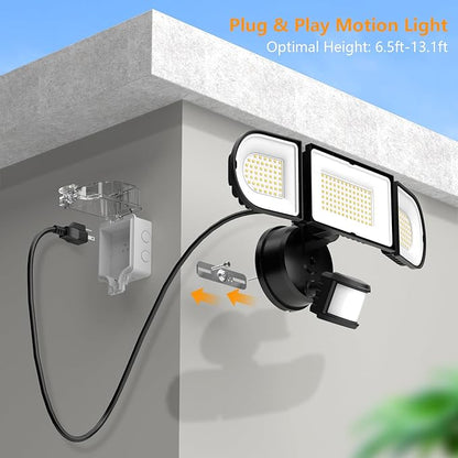 Onforu 130W LED Motion Sensor Outdoor Lights Plug in, Dusk to Dawn Outdoor Lighting, 13000LM Motion Detector Outside Flood Light with Remote, 6500K IP65 Waterproof Security Light(Black)
