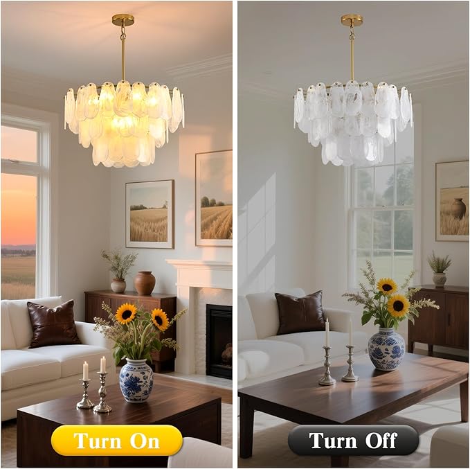 Modern Crystal Glass Chandelier, 23.6" Gold Luxury Hanging Pendant Light Fixture, 9-Light Round Cloud Ceiling Chandeliers Lighting for Dining Room Living Room Bedroom Foyer Stairway, E12