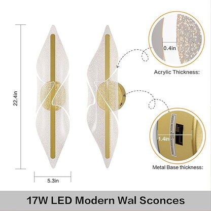 Modern Wall Sconce Lights Gold Wall Lghting LED Dimmable Wall Lamp for Living Room Hallway Bathroom Bedroom Stairs Indoor 22.4In