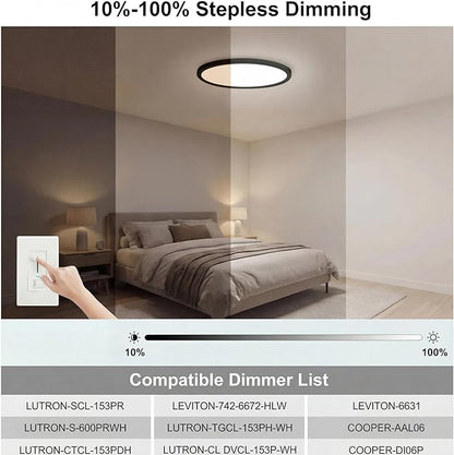 libtit 15inch LED Flush Mount Ceiling Light, Dimmable & 5Color Temperatures (3000K-6500K), 30W Round Slim Black Light Fixture for Bedroom Livingroom Garage Kitchen