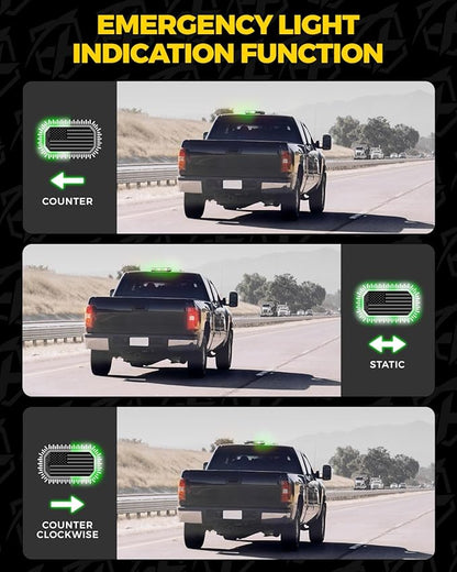 Xprite White Green Rooftop Emergency Strobe Light Bar, US Flag Beacon Safety Flashing Warnin Lights w/Control Panel Magnetic Base for Construction Trucks Plows Postal Security Cars