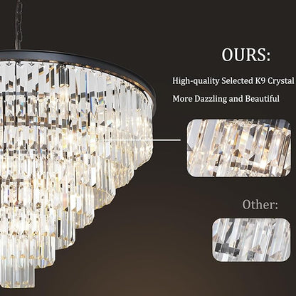 Black Crystal Chandelier Modern Large Dining Room Chandelier 17 Lights 7-Tier Luxury Round Top K9 Ceiling Pendant Light Fixture for High Ceiling Living Room Foyer Staircase
