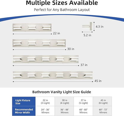 SOLFART Bathroom Vanity Lights Brushed Nickel LED Lighting, LED Bathroom Light for Bath, 4 Light Vanity Lighting Above Mirror Cool Light 6000K