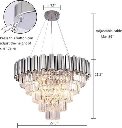 Modern Crystal Chandelier Lighting Chrome 5-Tier Chandeliers 9 Light Contemporary Ceiling Light Fixture for Dining Room Foyer Kitchen Living Room 27.5"
