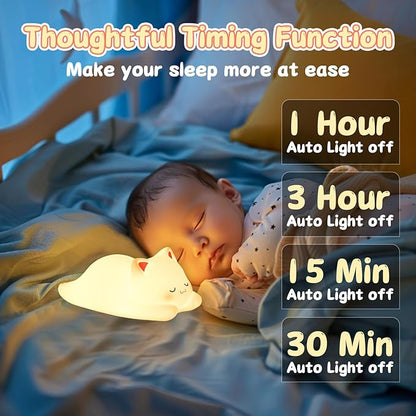 Tremdwoto Cat Night Light for Kids,Cute 7 Colors Baby Girl Squishy Night Lights Lamp with Timer Kitty Light Dimmable Nursery Lamp USB Charging Bedroom Deco Nightlight r，Gifts for Boys and Girls