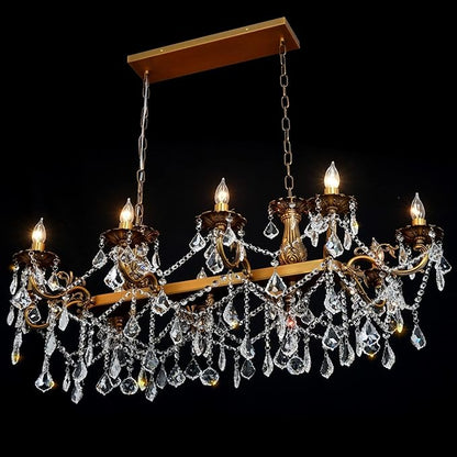 Crystal Chandeliers Contemporary Chandelier Island Lighting 10 Lights Candle Rectangle Hanging Ceiling Pendant Light Fixture for Dining Room Living Room Kitchen Island Entry L42.91