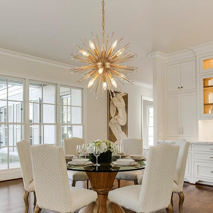 MEIXISUE Modern Sputnik Chandelier,Gold Firework Pendant Light 12-Light Dining Room Chandeliers Hanging Light Fixture for Kitchen Foyer Living Room Entryway UL Listed