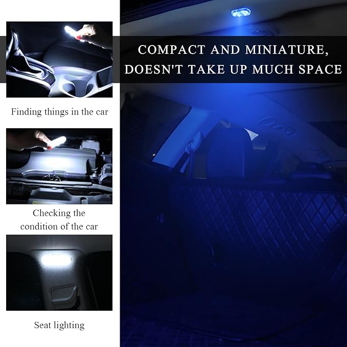Wevdn 2 PCS Car LED Lights Interior Wireless, Magnetic Car Ambient Lighting with 6 Bright LED Lamp Beads, Portable USB Rechargeable Vehicle Interior Led Night Light for Car (Blue)
