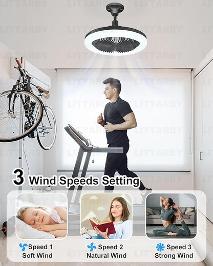 Socket Fan Light with Remote Control, 3 Colors 3000K-6500K Dimmable LED Light Bulb Fan Screw in Ceiling Fan for Bedroom, Kitchen, Storage Room, Closet, Wireless Small Ceiling Fans with Lights - Black