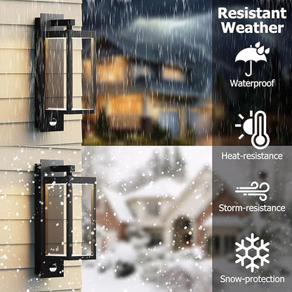 Outdoor Light Wall Sconce Motion Sensor Porch Light for House,15" LED Modern Exterior Lighting Fixture Black,Waterproof Outside Lantern with Clear Glass for Garage Patio Garden