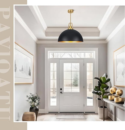 19.69" Large Black Dome Pendant Light Fixtures, Black and Gold Dome Pendant Lights for Kitchen Island, Farmhouse Chandeliers for Dining Room, Living Room, Bedroom, Entryway, Foyer