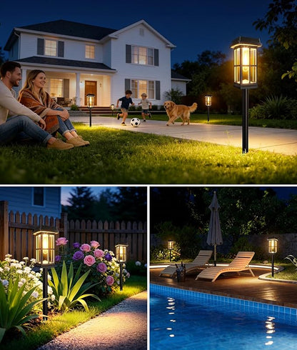 Ahaorigin 8 Pack Solar Pathway Lights Outdoor, 2 Ligting Mode Waterproof Solar Lights Outdoor, Brighter Up to 15 Hrs Sturdy Metal Poles Outdoor Path Light for Yard Walkway Driveway Sidewalk Garden
