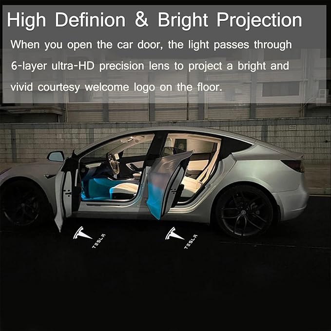 Car Door Lights for Model S/3/X/Y Logo Projector 4 Pack Tesla Puddle Lights LED Welcome Lights Ghost Shadow for Model 3/S/Y/X Accessories