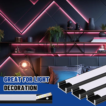 Glooglitter 12 Pack 3.3ft Pre-drilled Countersunk Hole LED Channel Diffuser U Light Strip Aluminum Track with Cover Screw End Cap Easy Cut Tight Flush Mounted Cabinet Tape Light Strip(Black)