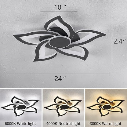24" Modern Geometric Ceiling Light Fixture, Black Dimmable 3 Colors LED Close to Ceiling Light Fixtures with Remote, Low Profile Flush Mount Ceiling Light for Kitchen, Living Room