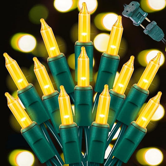 LAMPHOME Christmas Lights 100 Count Mini Yellow Lights 20ft Green Wire Christmas Tree String Lights Set for Outdoor Indoor Christmas Decorations Wedding Decorations Valentines Day Decor