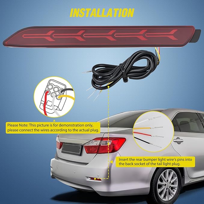 Nilight Rear Bumper Tail Light Compatible with 2006 2007 2008 2009 2010 2011 2012 2013 2014 Toyota Camry Red Lens LED Reflector Bumper Lamps Brake Turn Signal Sequential Flashing Driving Taillights