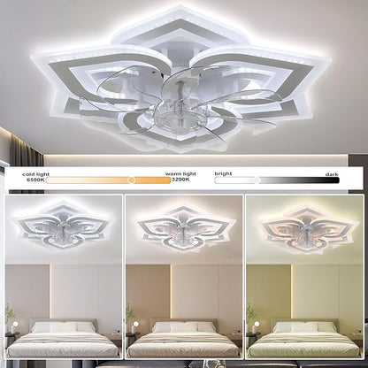 Ceiling Fan with Lights Low Profile Ceiling Fan with Lights Dimmable LED Fandelier 6 Speeds 3 Color White Fan for Bedroom Kids Room Living Room