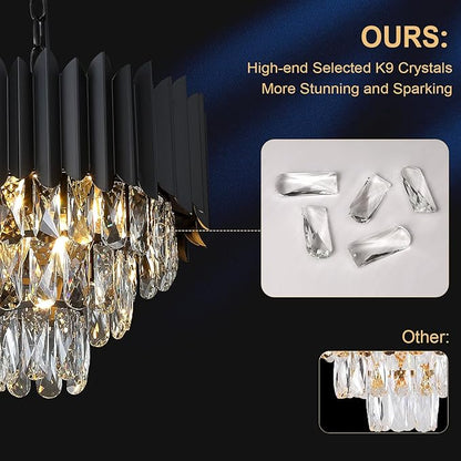 A AXILIXI Crystal Chandeliers Contemporary Small 16” Black Ceiling Pendant Light Fixture 3 Tiers Flush Mount Round Chandeliers Vintage for Dining Room Foyer Kitchen Entryway