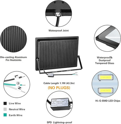 400W LED Stadium Flood Light Outdoor, 2140W Equivalent, 32000LM Super Bright Outdoor Security Lights, IP66 Waterproof, 6000K Daylight White, Commercial Lighting for Sports Fields and Counts