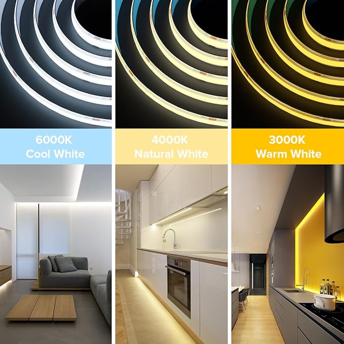 BTF-LIGHTING FCOB COB LED Strip IP65 480LED/m Flexible High Density Uniform Light 9W/m 16.4FT DC24V Natural White 4000K CRI 90+ 8mm Width for Home Indoor Decor(No Adapter or Controller)