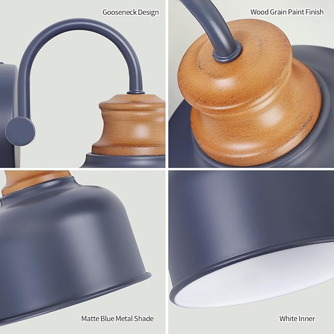 3-Light Vanity Light Fixture – Industrial Dark Blue Wall Sconce with Metal Shades, Ideal for Bathroom, Bedroom, Kitchen, Living Room, and Hallway