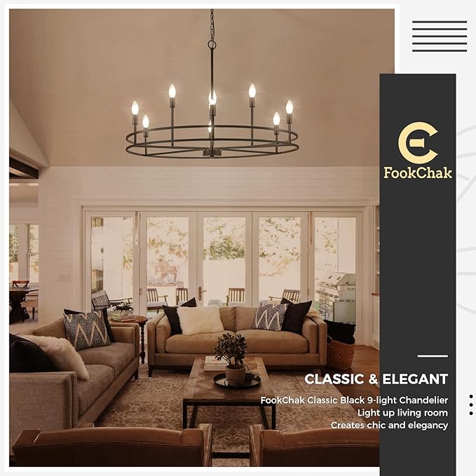 Black Chandeliers Light Fxiture, Modern Round Chandelier 9-Light Metal Candle Chandeliers Dining Room Chandelier Over Table Master Bedroom Chandelier Lighting for Living Room Foyer 35in