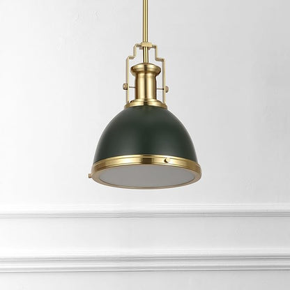 JONATHAN Y 10" Brass Gold Kombu Green 1-Light Metal Dome Pendant Modern Industrial Hanging Light for Kitchen Island Dining Room Adjustable Height LED Bulb Included JYL9535H