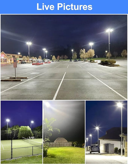 KUKUPPO 320W LED Parking Lot Light 48000LM Dusk to Dawn, UL Listed Industrial Grade LED Shoebox Parking Pole Light 5000K IP65 Outdoor Commercial Area Lighting Arm Mount 100-277VAC