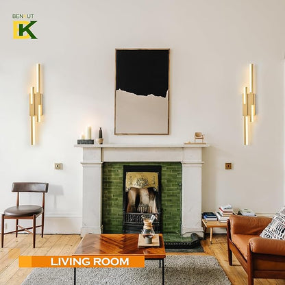 Benkut Modern LED Vanity Lights Set of 2, Gold Wall Sconce with Remote Control Dimmable Indoor Wall Light Bedside Remote Sconce for Bedroom Bathroom Living Dining Room (27.6inch 2 Pack)