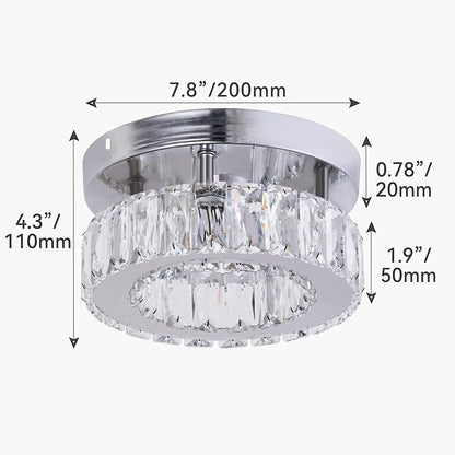 Small Modern Small Crystal LED Chandelier Mini Flush Mount Round Ceiling Light Fixture K9 Crystal Ceiling Lamp for Dining Room Living Room Bedroom (Warm White)