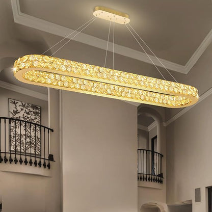 59'' Modern Oval Chandelier Crystal Chandeliers for Dining Room Round Ceiling Light Fixture for Living Room Lighting LED Dimmable with Remote Ring Lights Gold