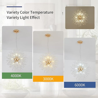 CM MZY Modern Crystal Chandeliers Firework, 9-Light Gold Dandelion Sputnik Ceiling Light Fixtures, Sputnik Chandelier Pendant Light for Bedroom Living Room Dining Room Kitchen Island Hallway