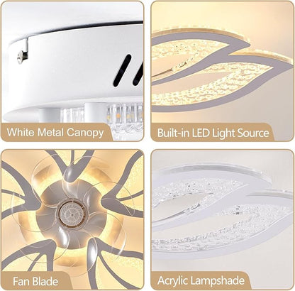 Yfrest Ceiling Fan with Lights Remote Control, White Bladeless Ceiling Fan with Light, 6 Speeds 3 Light Color Low Profile Ceiling Fan for Kitchen Bedroom