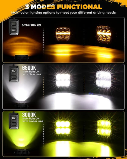 Auxbeam XP-Ultra Series 5 Inch Cube Offroad Lights, Amber DRL Function, Amber White Light Covers, 132W 15600LM Spot Flood Combo, LED Pod Light Bar Off-Road Fog Lights, Pair