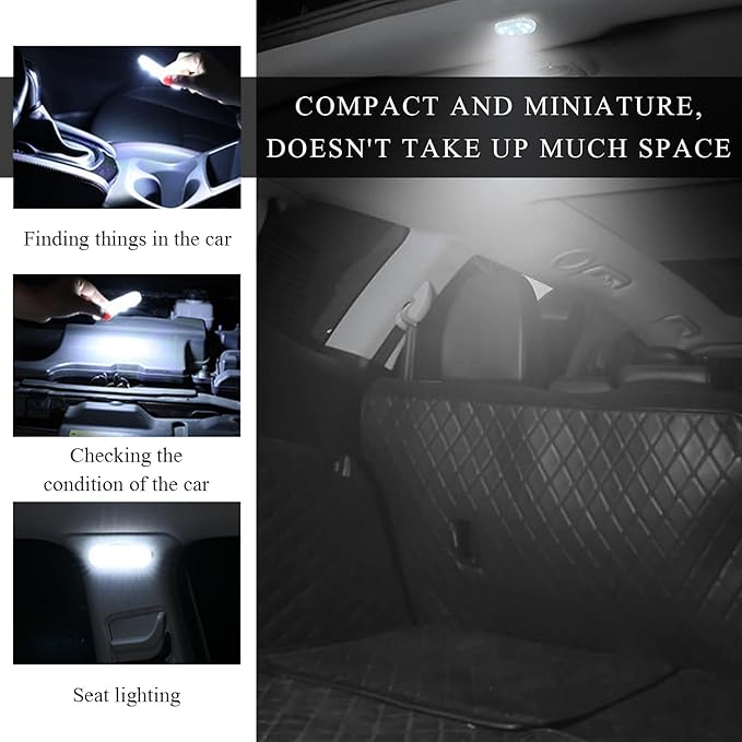 Wevdn 2 PCS Car LED Lights Interior Wireless, Magnetic Car Ambient Lighting with 6 Bright LED Lamp Beads, Portable USB Rechargeable Vehicle Interior Led Night Light for Car (White)