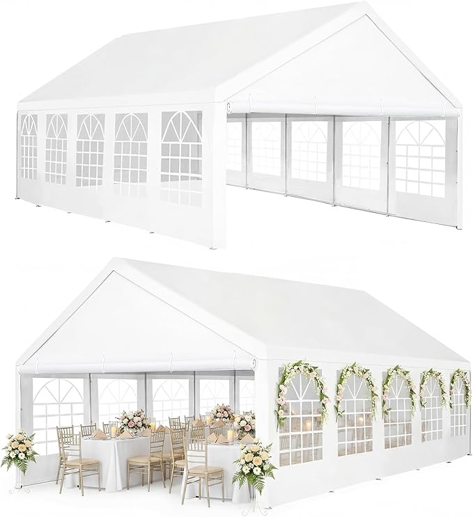 16x32 Party Tent Heavy Duty White Canopy Large Outdoor Event Shelter with Removable Sidewalls, Waterproof Gazebo for Wedding, Backyard, Parties