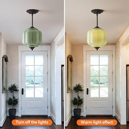 Milk Glass Pendant Light, 9 Inch Green 3 Color Adjustable Mid-Century Ceiling Light Fixture Schoolhouse Hanging Lamp Chandelier for Kitchen Dining Room Hallway Bedroom (Bulbs Included)