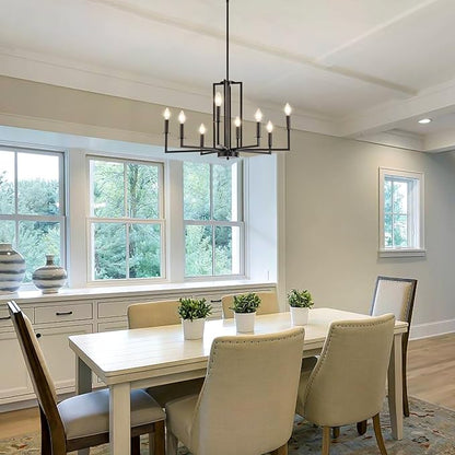 Modern Black Chandelier, Farmhouse Candle Dining Room Chandeliers, Metal Hanging Pendant Light Fixture for Kitchen, Foyer, Bedroom, Living Room, Staircase, Entryway, 8-Light
