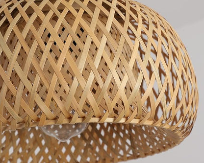 Bamboo Pendant Light Fixture One-Light Adjustable Boho Basket Handmade Woven Pendant Lighting for Kitchen Island Sink Farmhouse Dining Room