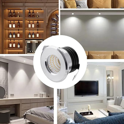 5 Pack 3W Mini LED Recessed Lighting, 1 Inch Recessed LED Lights, Under Cabinet Lighting Under Cabinet Lights 300LM 3000K Warm White AC 120V Lights with Driver Power (Warm White/Silver, 3W/5 Pack)
