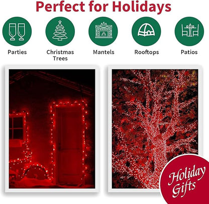 LAMPHOME 33ft 100 LED Red Valentine Lights, Connectable 16 Modes Valentine Room Light Indoor Plug-in, Clear Wire Red Christmas String Light Outdoor Waterproof for Valentine's Day Xmas Bedroom, Party