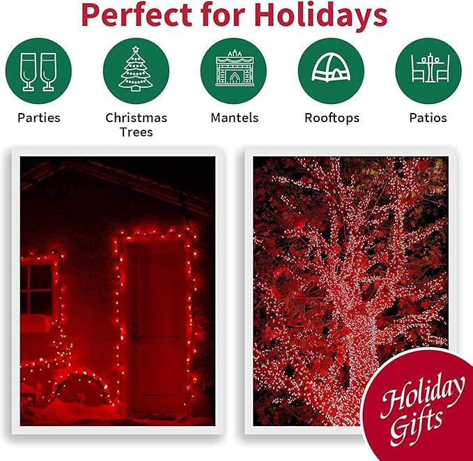 LAMPHOME 200 LED 66ft Valentines Decorative Mini Lights, Red String Lights Outdoor Valentines Day Decorations,Christmas Fairy String Lights Plug in, 16 Lighting Modes Waterproof for Tree Wedding Party