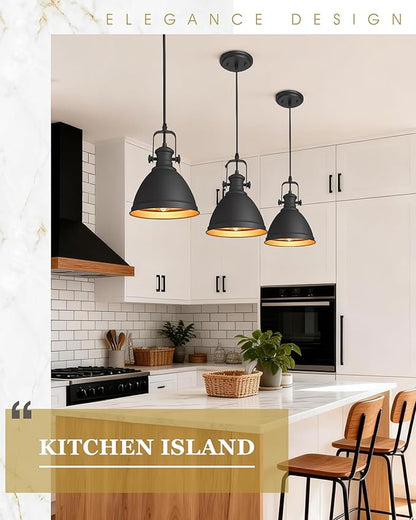 2-Pack Pendant Lights Kitchen Island, 8" Black Hanging Lights Fixtures with Metal Shade, Farmhouse Rustic Kitchen Pendant Lighting Over Island for Dining Room, AD-2151-2PM-BK