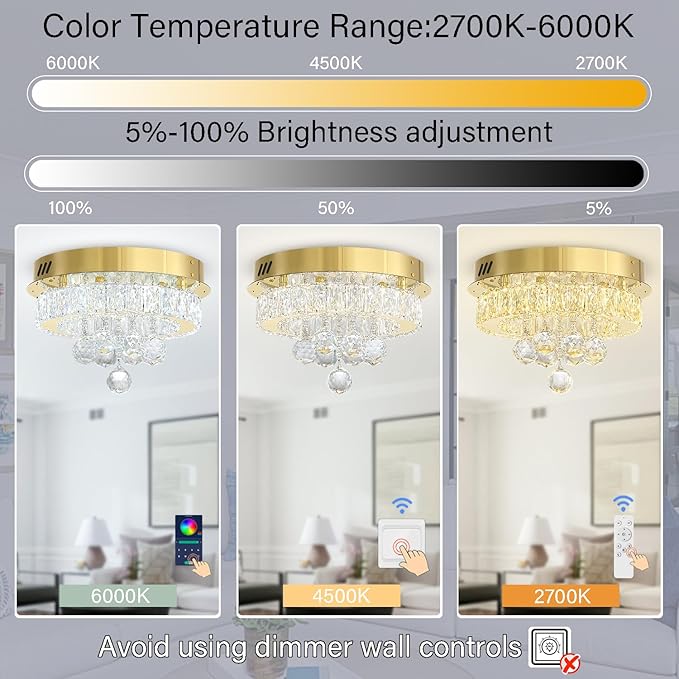 Dia 12" Mini Chandelier Flush Mount Chandelier for Hallway, Crystal Ceiling Chandeliers for Dining Room, Bedroom, Living Room, Entryway, Kitchen (Gold Ceiling Light Fixture)