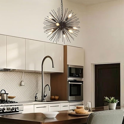 20" Black Sputnik Chandelier Vintage 9-Light Modern Starburst Chandelier Light Fixture Solid Metal Black Satellite Sputnik Chandeliers for Dining Room, Kitchen, Bedroom, Living Room, Foyer